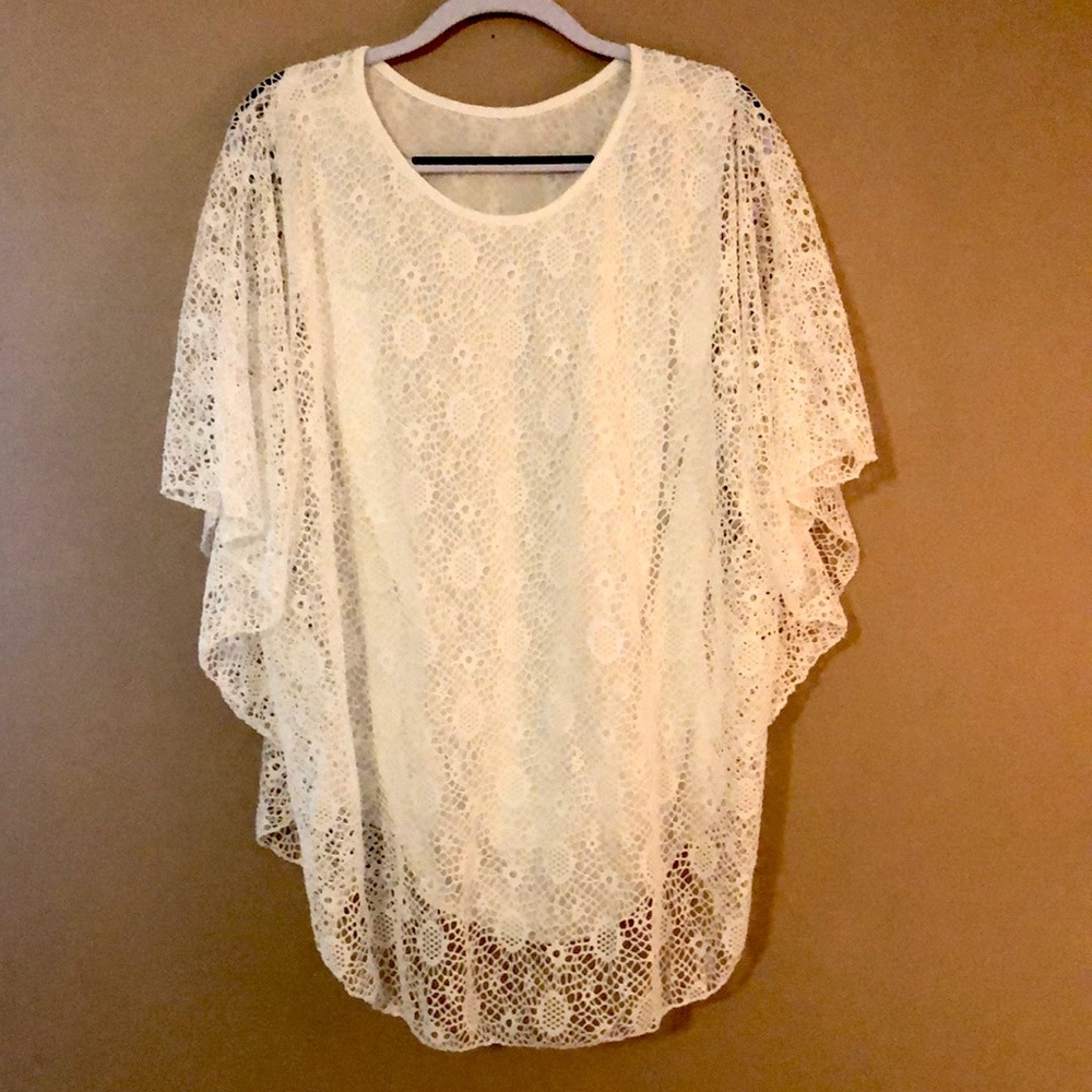 White crocheted beach coverup